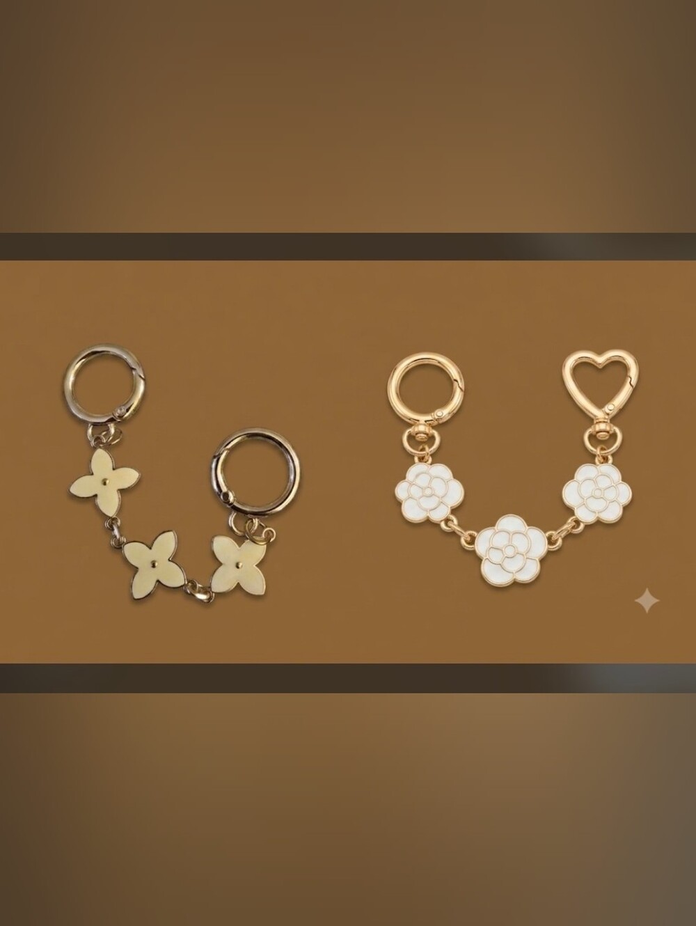 Set Of 2 Bag/Key Charms: White & Gold, Off-White & Gold-NEW!